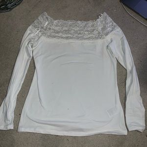 Off the shoulder, lace light sweater.